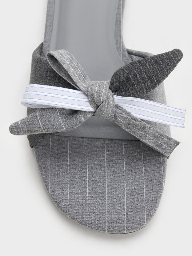Striped Bow Slide Sandals, Grey, hi-res