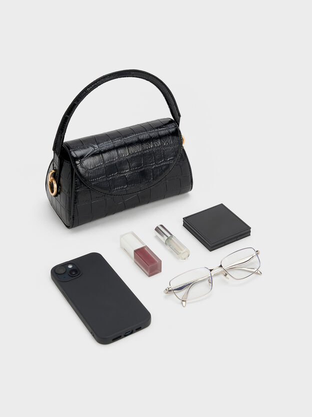 Kaila Croc-Effect Top Handle Bag, Black Croco, hi-res