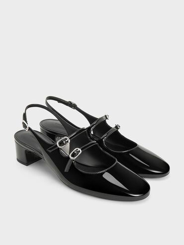 Clementine Double-Strap Slingback Mary Jane Pumps, Black Box, hi-res