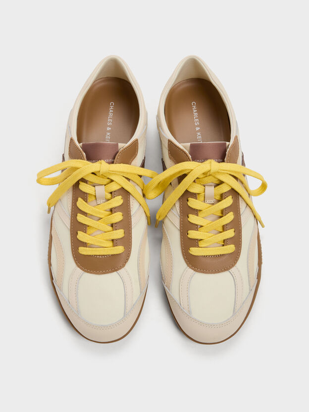 Nylon & Leather Sneakers, Cream, hi-res