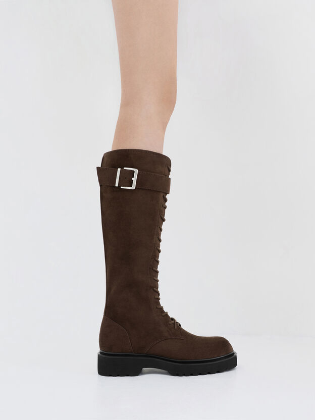 Darian Faux Suede Knee-High Boots, Dark Brown Textured, hi-res