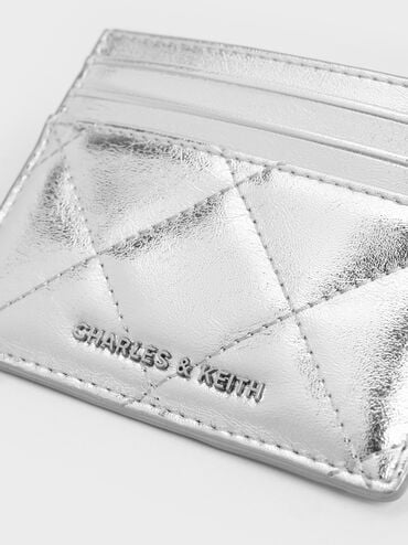 Janie Metallic Quilted Card Holder, Silver, hi-res
