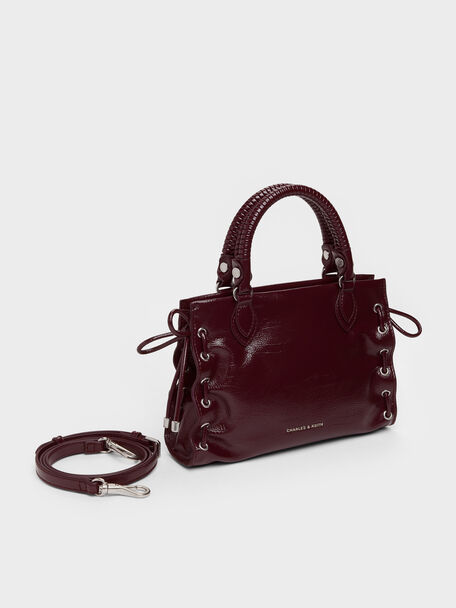 Mini Nylah Grommet Lace-Up Tote Bag, Wineberry Red, hi-res