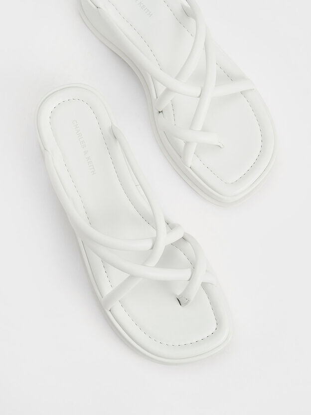 Strappy Tubular Wedge Sandals, White, hi-res