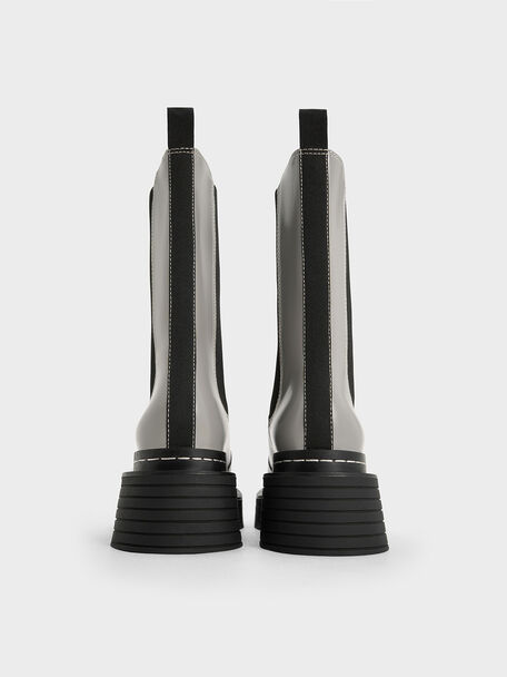 Stitch-Trim Platform Chelsea Boots, Grey, hi-res
