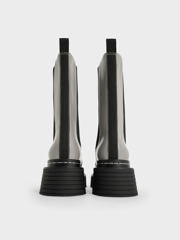 Stitch-Trim Platform Chelsea Boots, Grey, hi-res