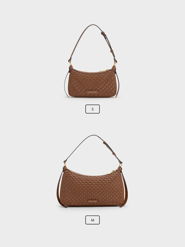 Mini Calla Woven Shoulder Bag, Chocolate, hi-res