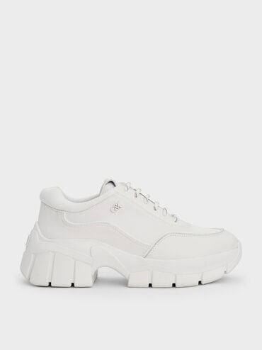 Yunna Leather & Recycled Fabric Chunky Sneakers, White, hi-res