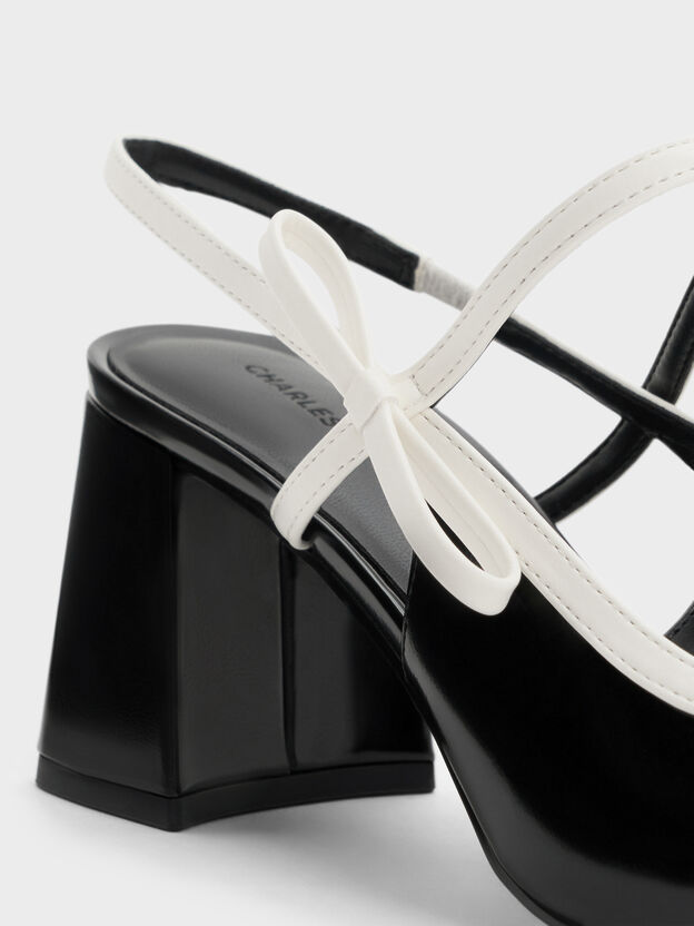 Two-Tone Bow Slingback Mary Jane Pumps, Black Box, hi-res