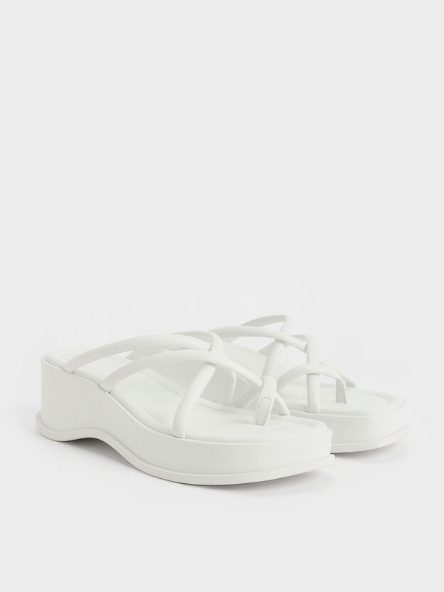 Strappy Tubular Wedge Sandals, White, hi-res