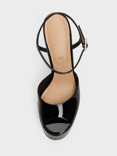 Francesca Patent Leather Peep-Toe Platform Heels, Black Patent, hi-res