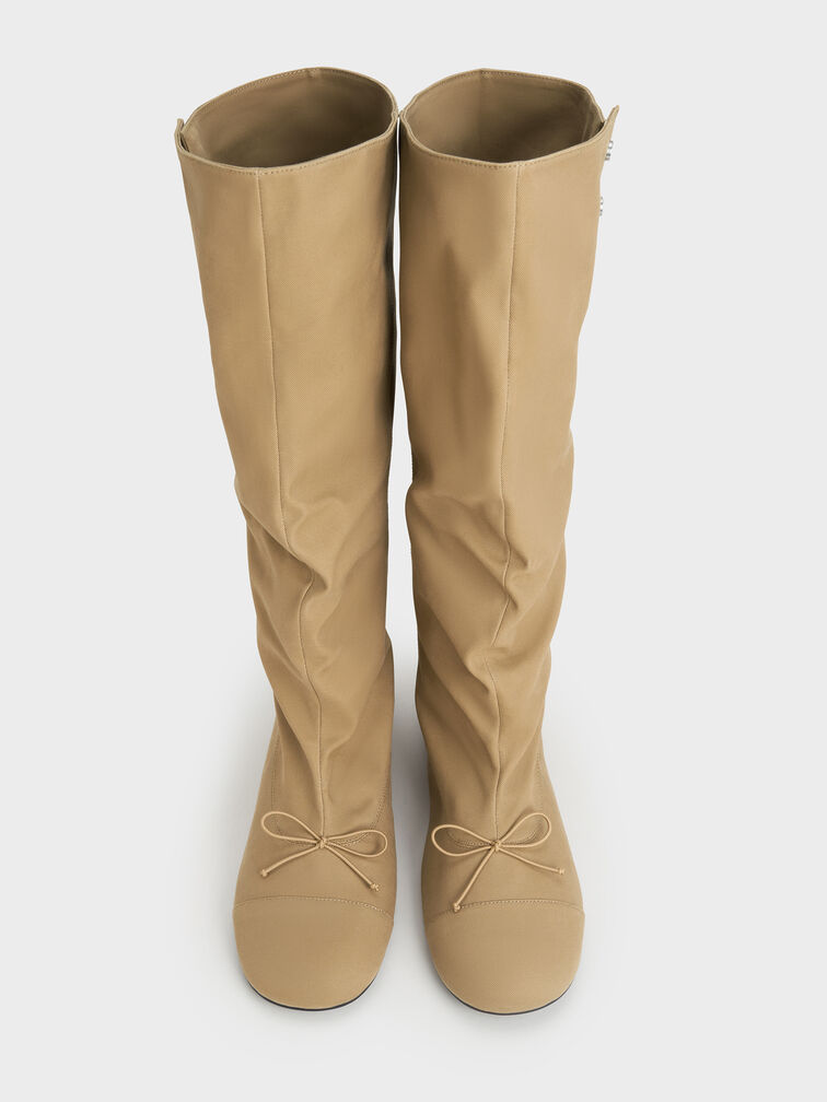 Gael Twill Studded Slouchy Knee-High Boots, Beige, hi-res