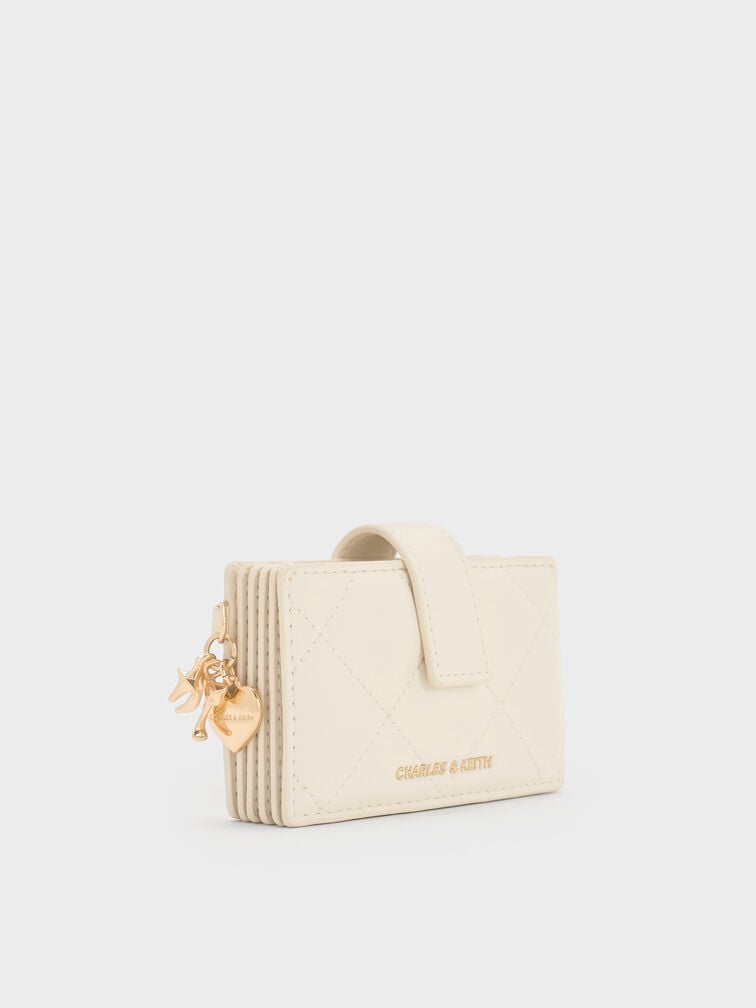 Arrietty Quilted Bow-Heart Charm Belted Card Holder, Cream, hi-res