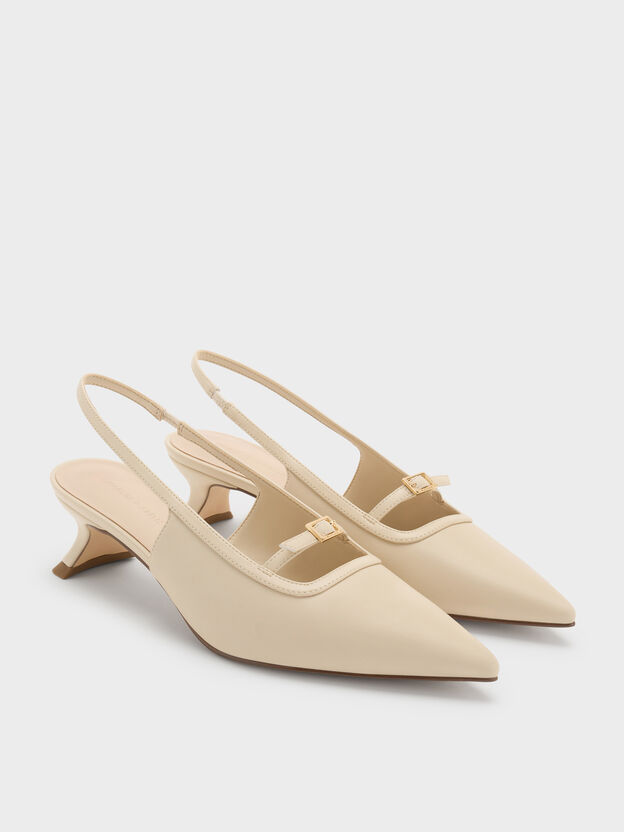 Buckle-Strap Slingback Pumps, Beige, hi-res