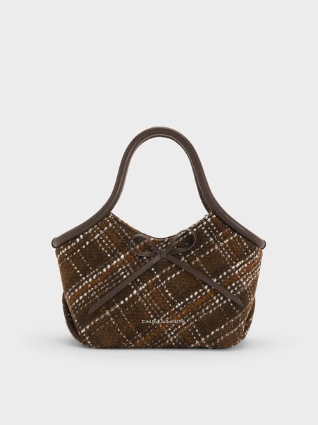 Hazel Checkered Bow Tubular Top Handle Bag, Multi, hi-res