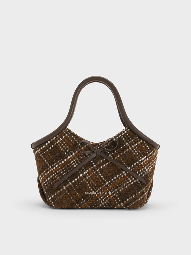 Hazel Checkered Bow Tubular Top Handle Bag, Multi, hi-res