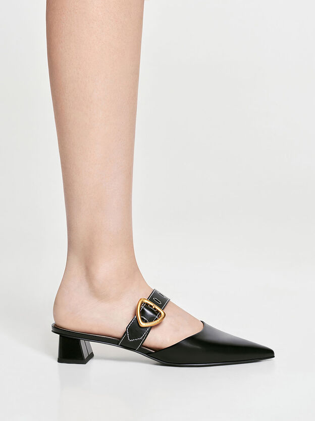 Sepphe Buckle-Strap Heeled Mules, Black, hi-res