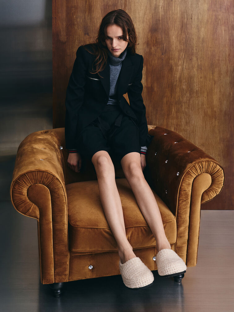 Crochet Flat Mules, Chalk, hi-res