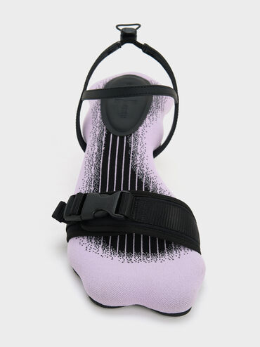 Nylon Wave-Edge Sculptural-Heel Sandals, Lilac, hi-res