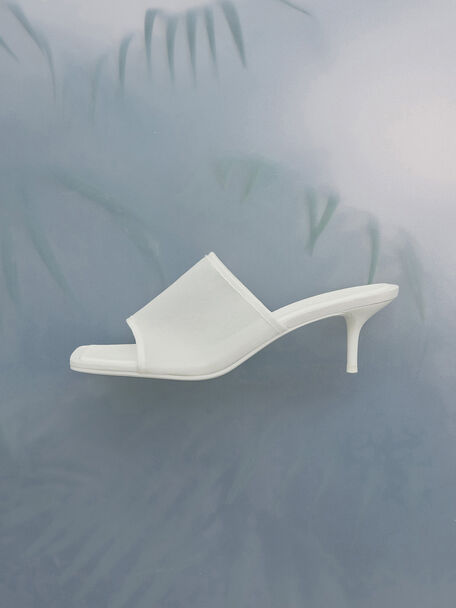 Loren Mesh Kitten-Heel Mules, White, hi-res