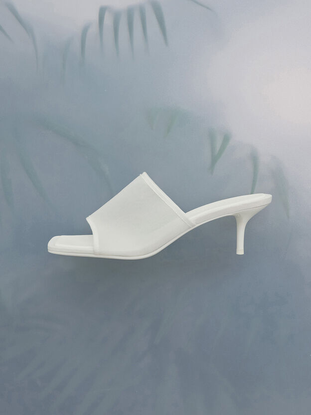 Loren Mesh Kitten-Heel Mules, White, hi-res