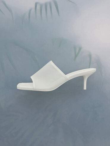 Loren Mesh Kitten-Heel Mules, White, hi-res