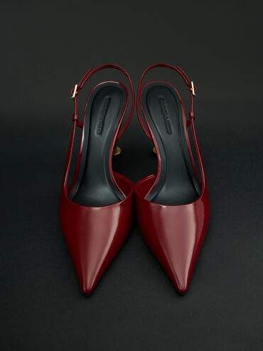 Wynn Patent Pointed-Toe Sculptural-Heel Slingback Pumps, Red, hi-res
