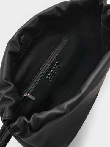 Lorelai Ruched Knotted-Strap Hobo Bag, Noir, hi-res