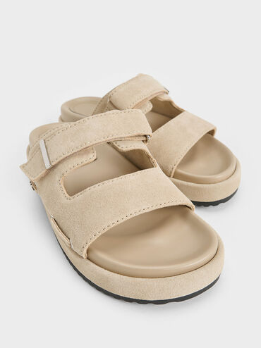 Kori Suede Slide Sandals, Beige, hi-res