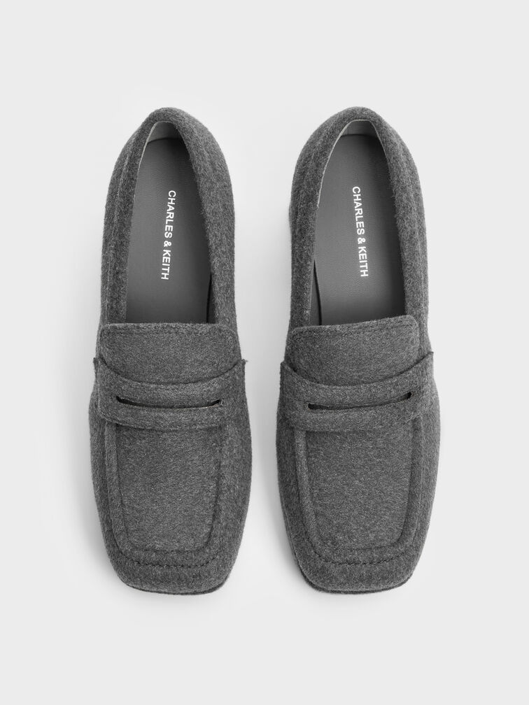 Felt Platform Block-Heel Loafer Pumps, Grey, hi-res