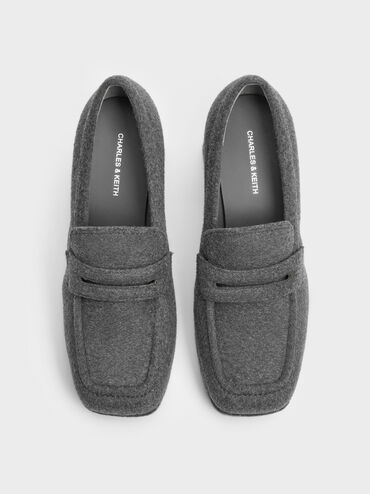 Felt Platform Block-Heel Loafer Pumps, Grey, hi-res