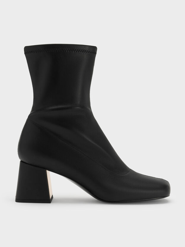 Jully Metallic Trapeze Heel Ankle Boots, Black, hi-res