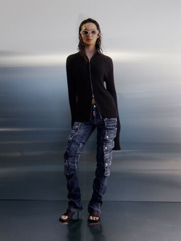 Loren Mesh Kitten-Heel Mules, Black Textured, hi-res