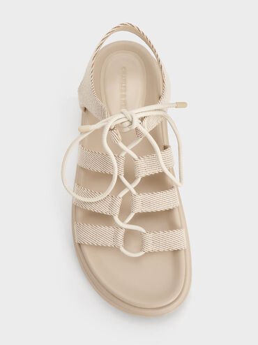 Gladiator Lace-Up Flatform Sandals, Beige, hi-res