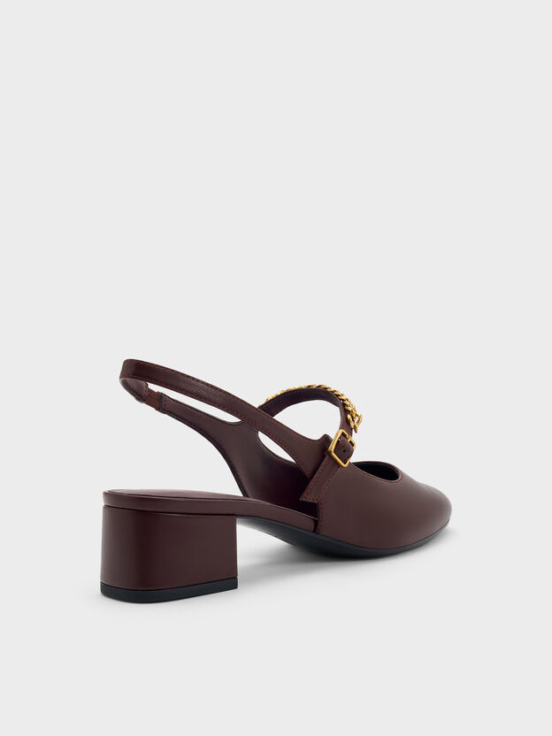 Double-Chain Charm Mary Jane Slingback Pumps, Burgundy, hi-res