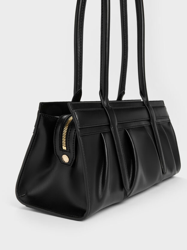 Isolde Belted Ruched Shoulder Bag, Black, hi-res