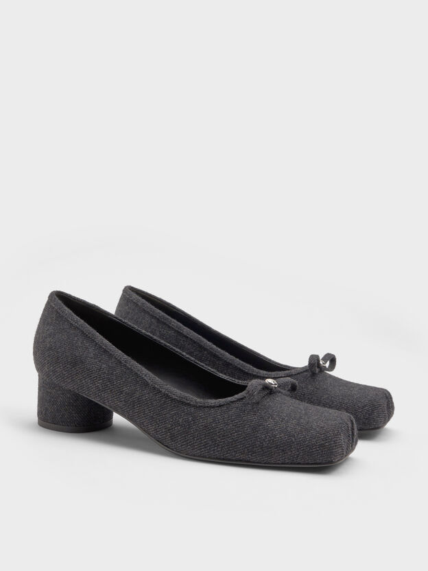 Felt Bow Square-Toe Pumps, Dark Grey, hi-res