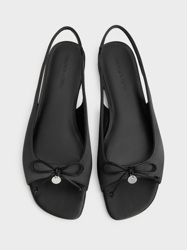 Imani Satin Bow Slingback Sandals, Black Textured, hi-res