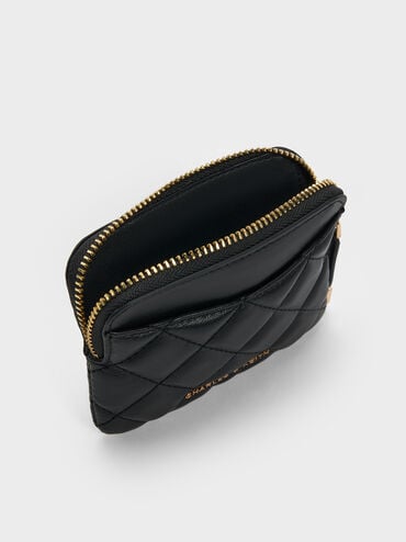 Alva Quilted Top-Zip Card Holder, Black, hi-res