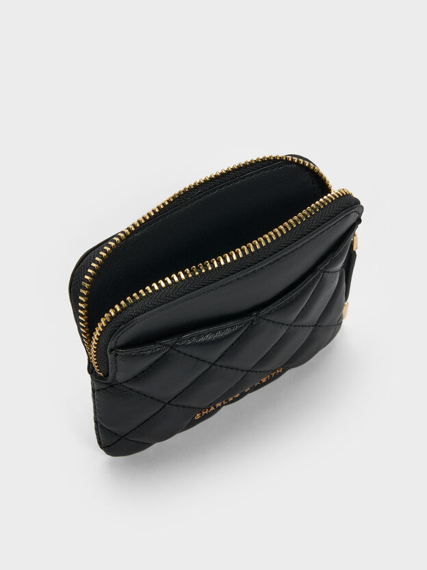 Alva Quilted Top-Zip Card Holder, Black, hi-res