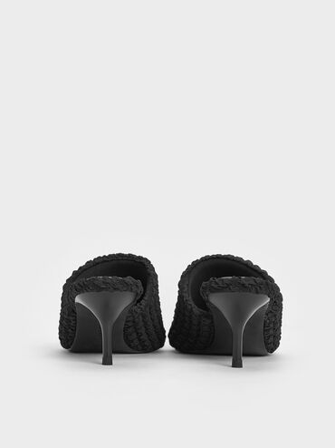 Loren Textured Kitten-Heel Mules, Black Textured, hi-res