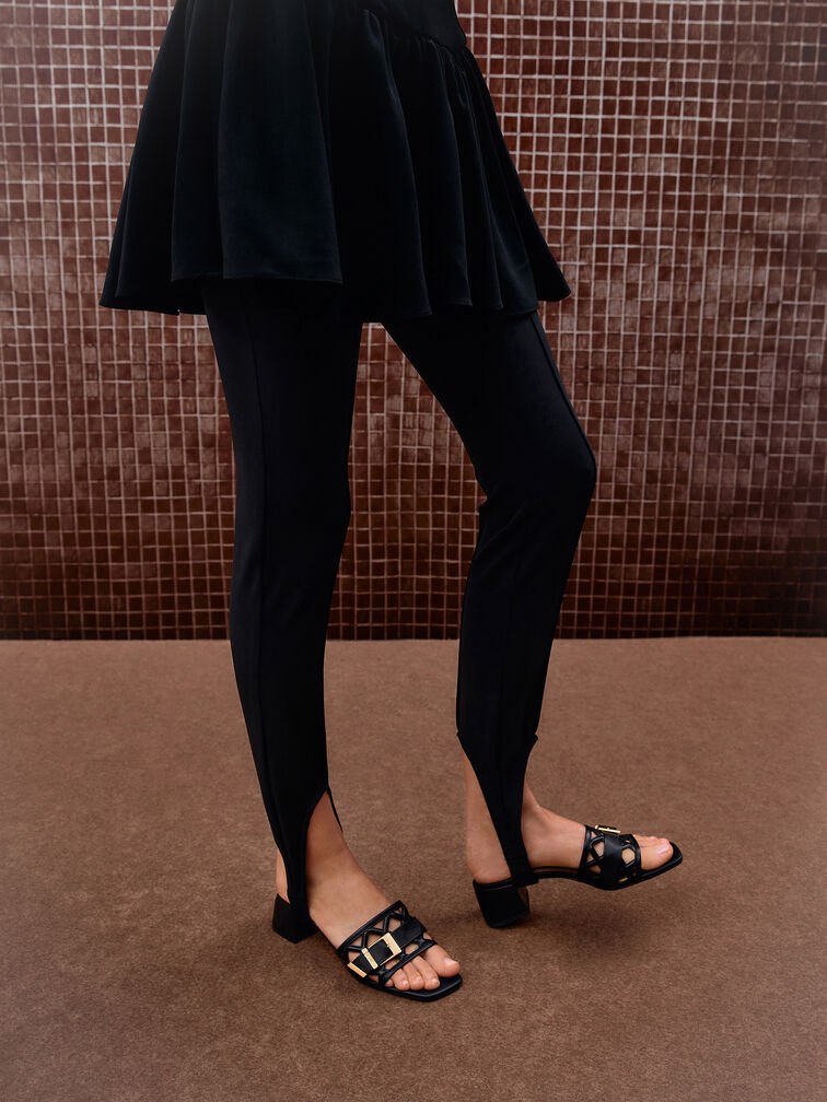 Whitney Leather Cut-Out Heeled Mules, Black, hi-res