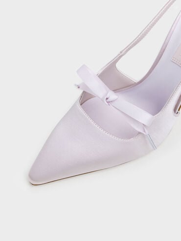 Venetia Satin Bow Pointed Slingback Pumps, Lilac, hi-res