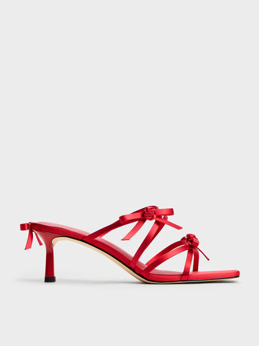 Kelis Rose-Bow Strappy Heeled Mules, Red, hi-res