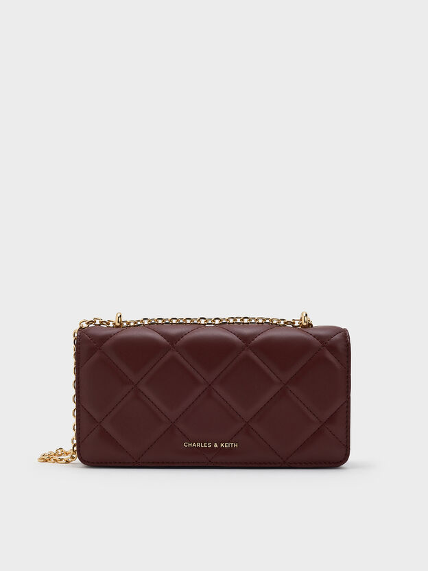 Paffuto Quilted Chain-Handle Long Wallet, Dark Chocolate, hi-res