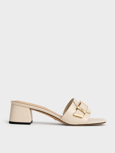Whitney Leather Buckled Block-Heel Mules, Chalk, hi-res