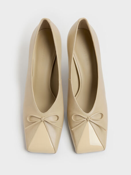 Contrast-Panel Bow Pumps, Taupe, hi-res