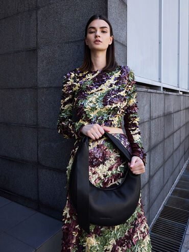 Mini Toni Knotted Crescent Hobo Bag, Noir, hi-res