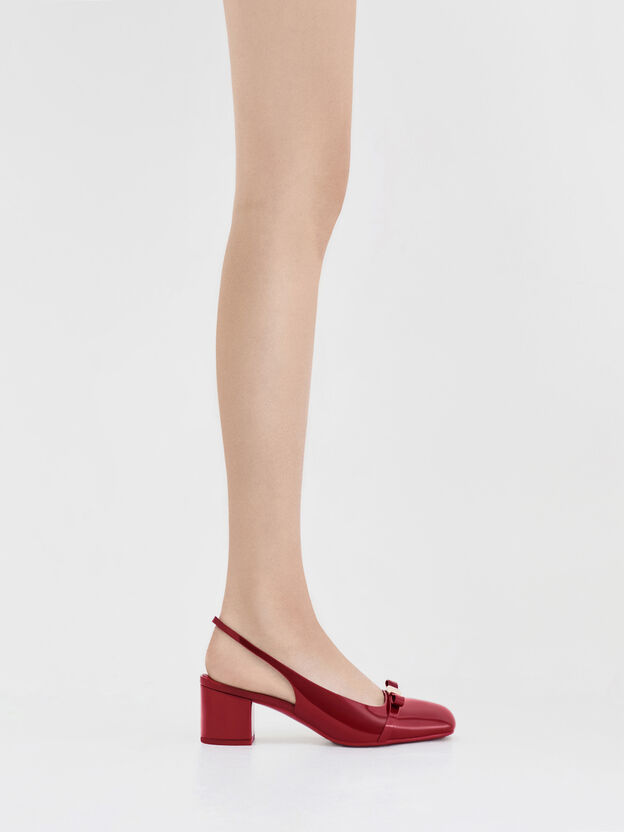 Dorian Patent Bow Slingback Pumps, Red, hi-res