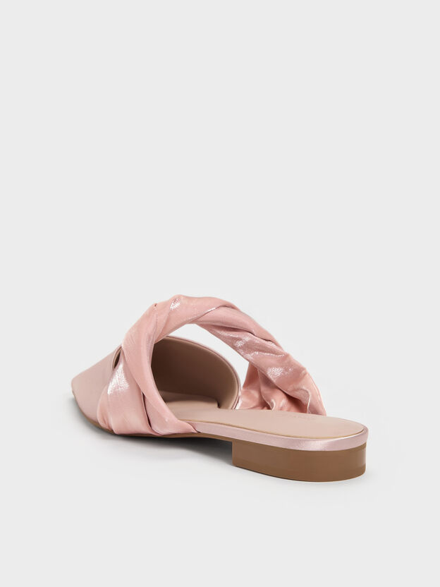 Satin Twisted-Strap Pointed Mules, Light Pink, hi-res